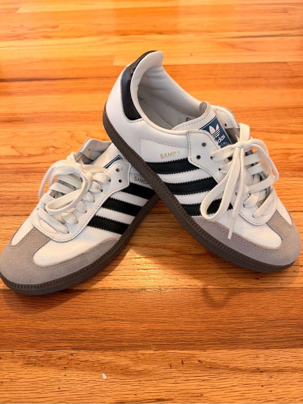 adidas Women’s 7.5/Men’s 6 Samba Sneakers in White, Black, and Gray